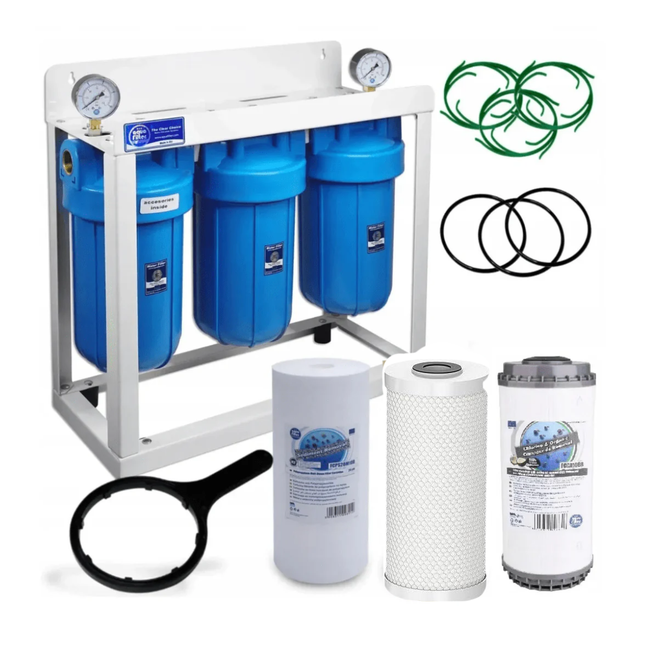 3 Stage Big Blue 10" Water purifier and dechlorinator filter kit
