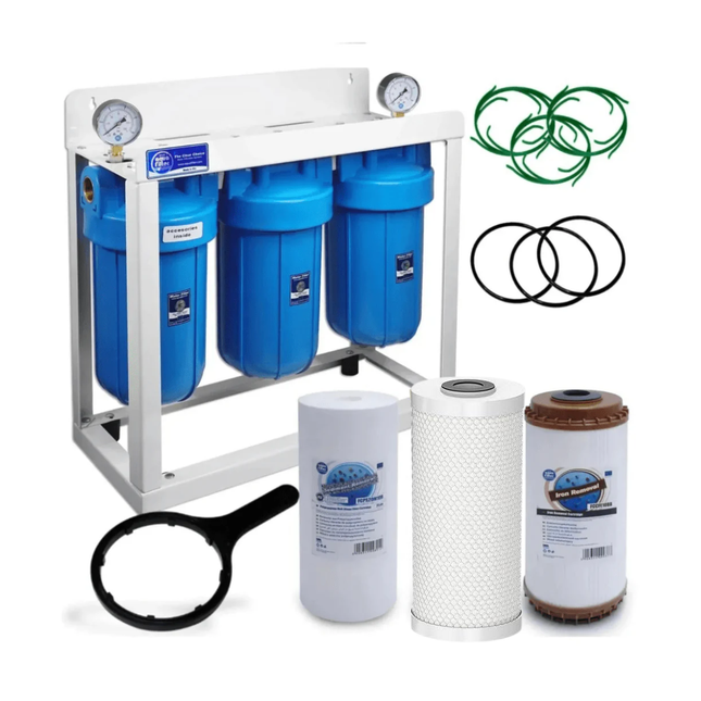 3 Stage Big Blue 10" Water purifier dechlorinator and iron reducing filter kit