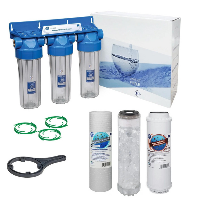 3 Stage 10" Water purifier softening and anti-scale filter kit 3/4" Whole House System Aquafilter   