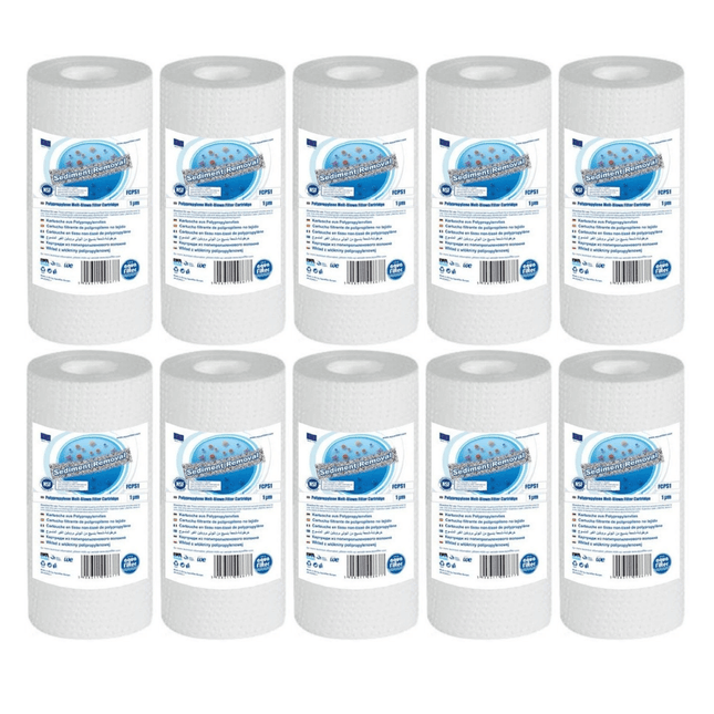 10pk Aquafilter FCPS20 - 5 20 micron melt - blown PP sediment filter cartridge 5" - GroAqua