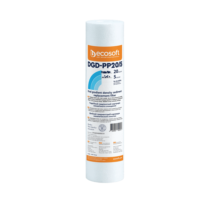 Ecosoft dual gradient PP sediment filter, 2.5″×10″, 20-5 micron Sediment Cartridge Ecosoft
