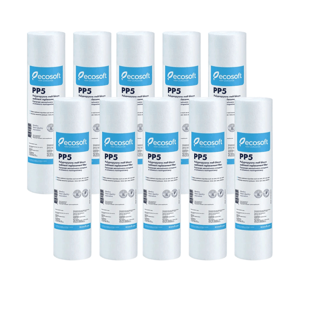 10pk Ecosoft PP melt blown sediment filter, 2.5″×10″, 20 micron Sediment Cartridge Ecosoft