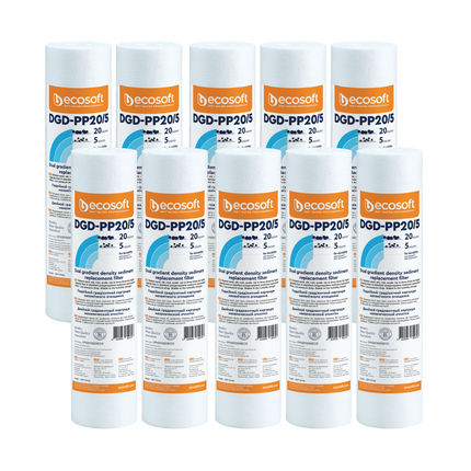 10pk Ecosoft dual gradient PP sediment filter, 2.5″×10″, 20-5 micron Sediment Cartridge Ecosoft