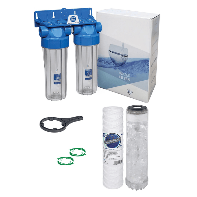 2 Stage 10" Water purifier and anti-scale filter kit Whole House System Aquafilter 1/2"