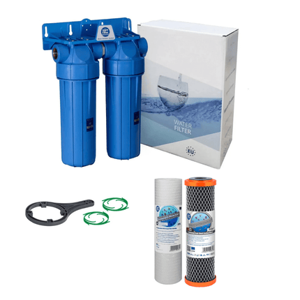 2 Stage 10" Water purifier and dechlorinator filter kit 3/4" - GroAqua