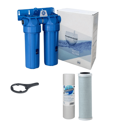 2 Stage 10" Water purifier and dechlorinator filter kit 3/4" - GroAqua