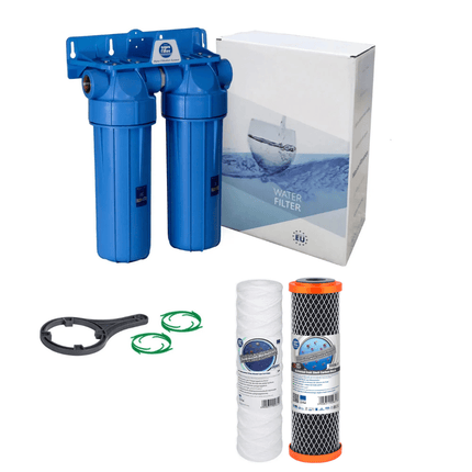 2 Stage 10" Water purifier and dechlorinator filter kit (FCPP5, FCCBL) 1/2" - GroAqua