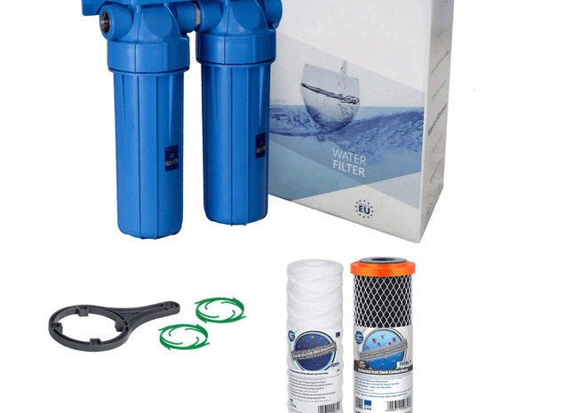 2 Stage 10" Water purifier and dechlorinator filter kit (FCPP5, FCCBL) 1/2" - GroAqua