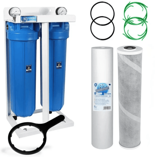 2 Stage 20" Big Blue Water purifier and dechlorinator filter kit - GroAqua