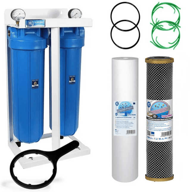 2 Stage 20" Big Blue Water purifier and dechlorinator filter kit - GroAqua