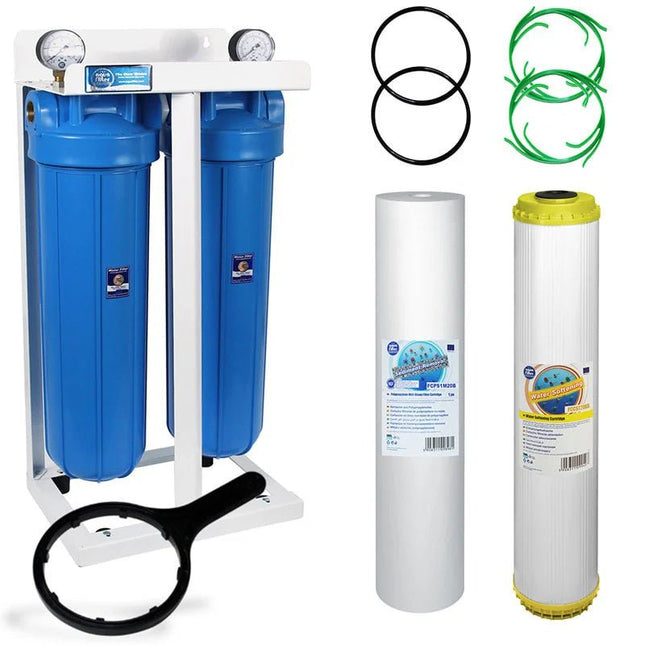 2 Stage 20" Big Blue Water purifier and softener filter kit - GroAqua