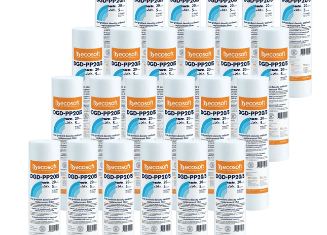 24pk Ecosoft dual gradient PP sediment filter, 2.5″×10″, 20 - 5 micron - GroAqua