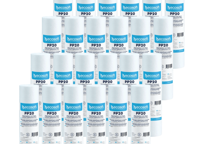 24pk Ecosoft PP melt blown sediment filter 2.5″×10″ 1 micron - GroAqua