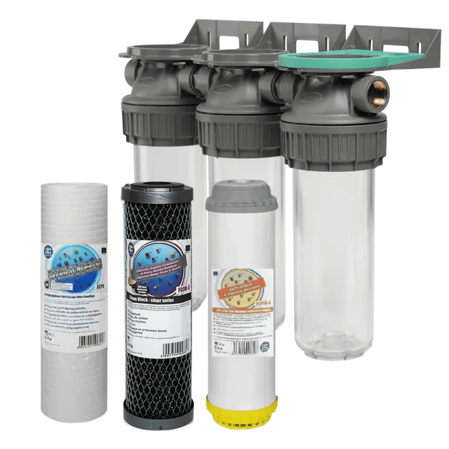 3 Stage 10" Water Purifier and de-chlorinator Filters 1/2" - GroAqua