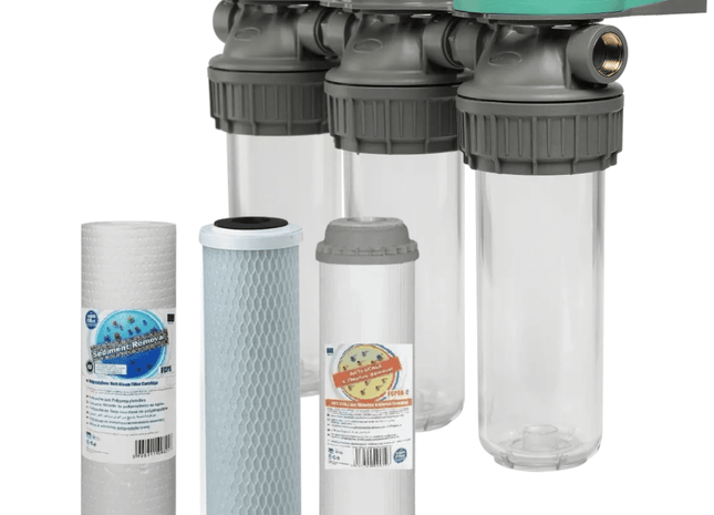 3 Stage 10" Water purifier and dechlorinator filter kit 1/2" - GroAqua