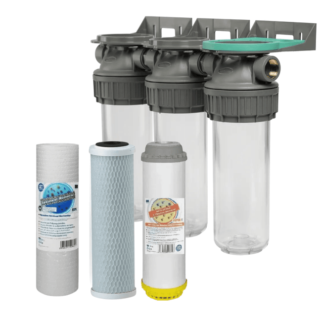 3 Stage 10" Water purifier and dechlorinator filter kit 1/2" - GroAqua