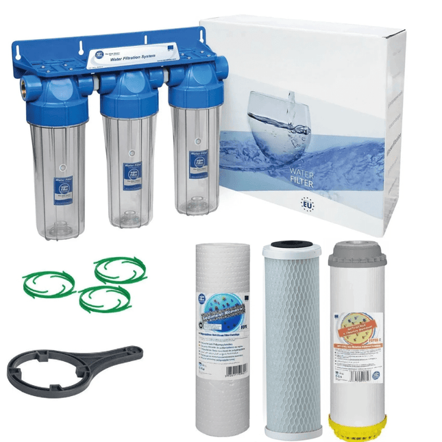 3 Stage 10" Water purifier and dechlorinator filter kit 1/2" - GroAqua