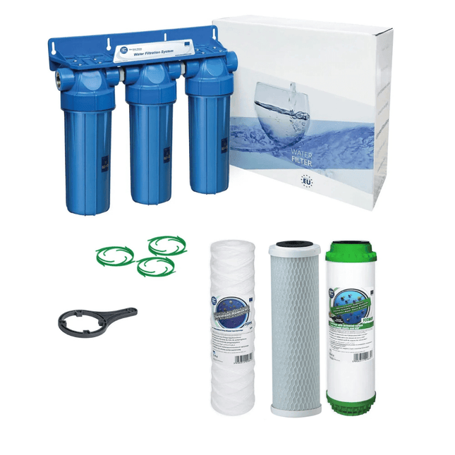 3 Stage 10" Water purifier and dechlorinator filter kit 1/2" - GroAqua