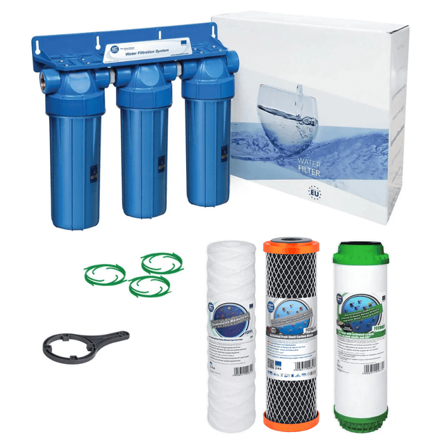 3 Stage 10" Water purifier and dechlorinator filter kit 1/2" - GroAqua