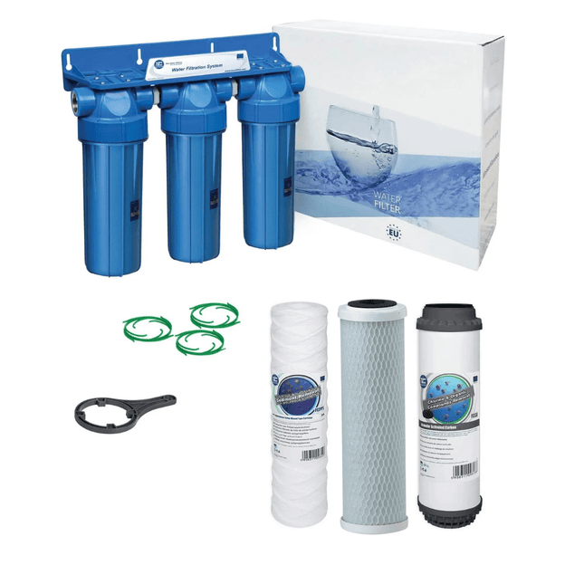 3 Stage 10" Water purifier and dechlorinator filter kit 1/2" - GroAqua