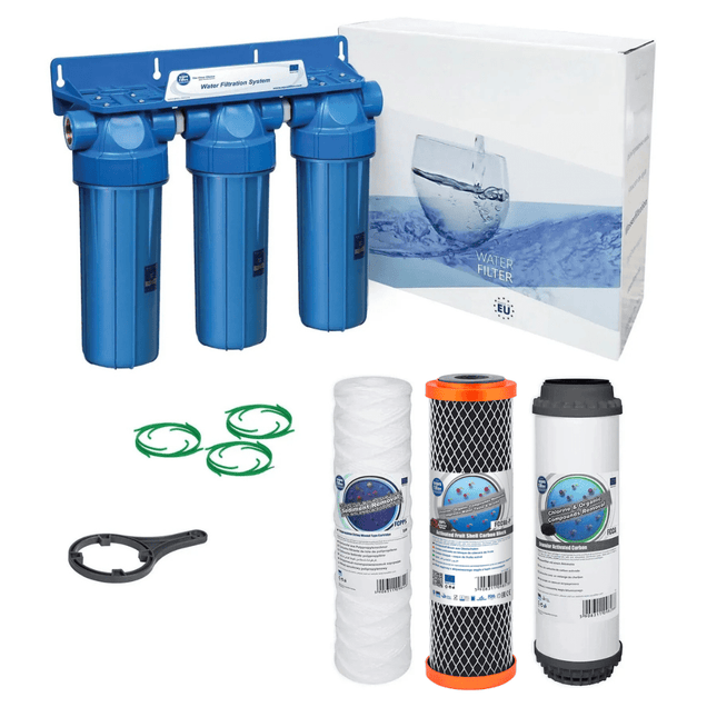 3 Stage 10" Water purifier and dechlorinator filter kit 1/2" - GroAqua