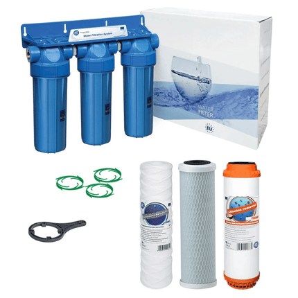 3 Stage 10" Water purifier and dechlorinator filter kit 1/2" - GroAqua
