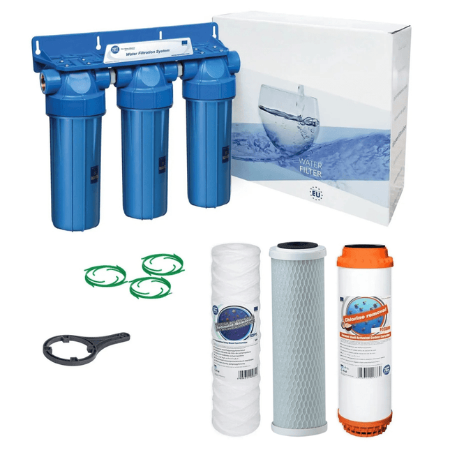3 Stage 10" Water purifier and dechlorinator filter kit 1/2" - GroAqua