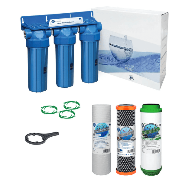 3 Stage 10" Water purifier and dechlorinator filter kit 1/2" - GroAqua