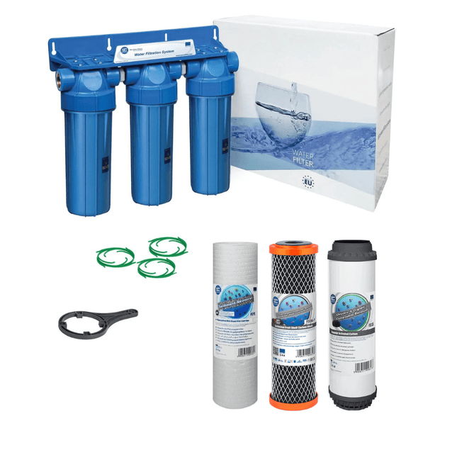 3 Stage 10" Water purifier and dechlorinator filter kit 1/2" - GroAqua