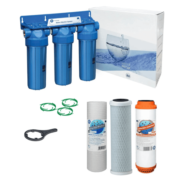 3 Stage 10" Water purifier and dechlorinator filter kit 1/2" - GroAqua