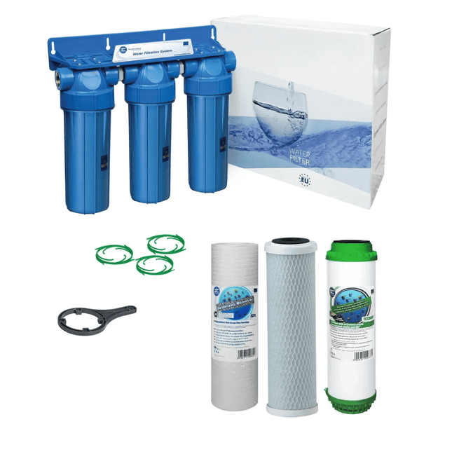 3 Stage 10" Water purifier and dechlorinator filter kit 1/2" - GroAqua