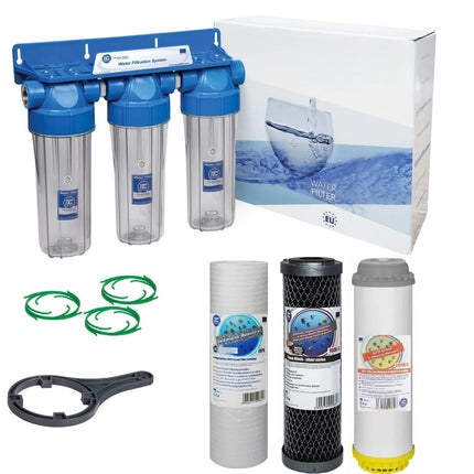 3 Stage 10" Water purifier and dechlorinator filter kit 3/4" - GroAqua