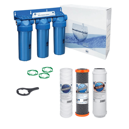 3 Stage 10" Water purifier and dechlorinator filter kit 3/4" - GroAqua