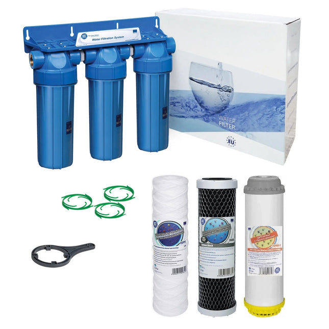 3 Stage 10" Water purifier and dechlorinator filter kit 3/4" - GroAqua