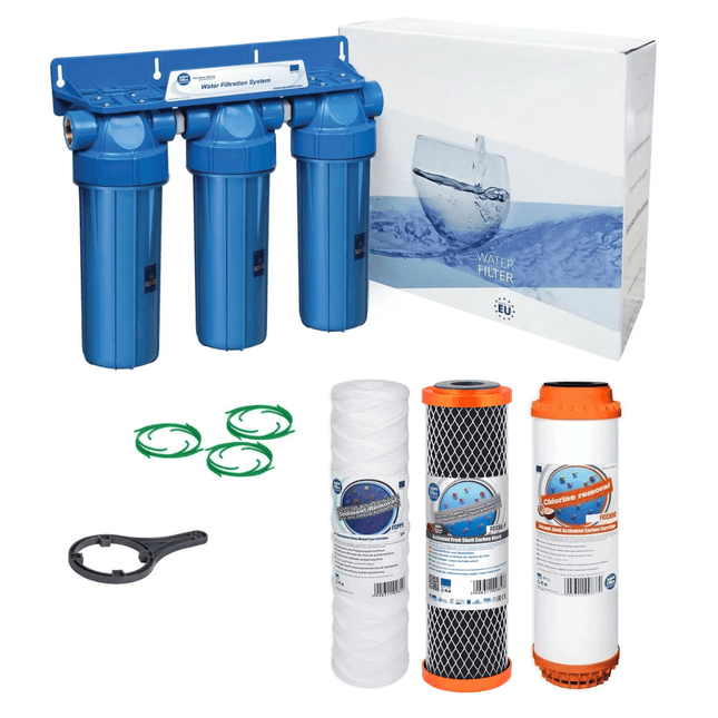 3 Stage 10" Water purifier and dechlorinator filter kit 3/4" - GroAqua