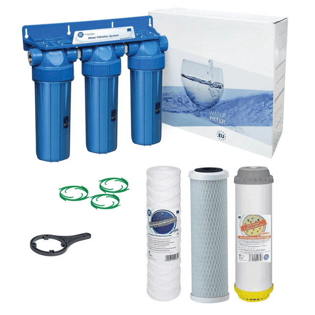 3 Stage 10" Water purifier and dechlorinator filter kit 3/4" - GroAqua