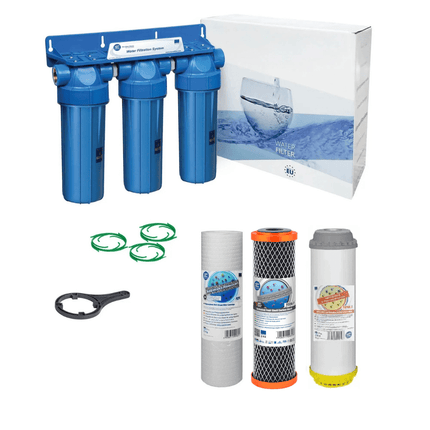 3 Stage 10" Water purifier and dechlorinator filter kit 3/4" - GroAqua
