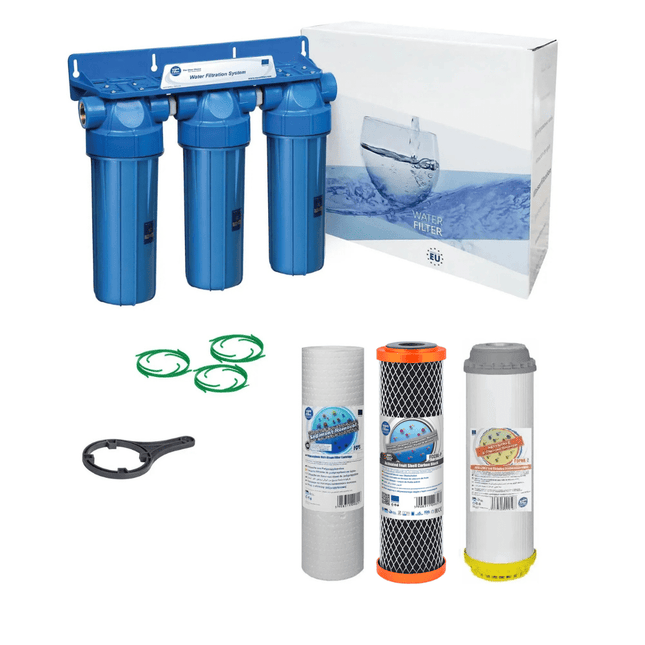 3 Stage 10" Water purifier and dechlorinator filter kit 3/4" - GroAqua