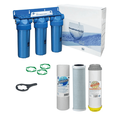 3 Stage 10" Water purifier and dechlorinator filter kit 3/4" - GroAqua