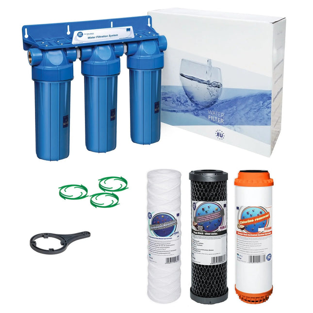 3 Stage 10" Water purifier and dechlorinator filter kit 3/4" - GroAqua