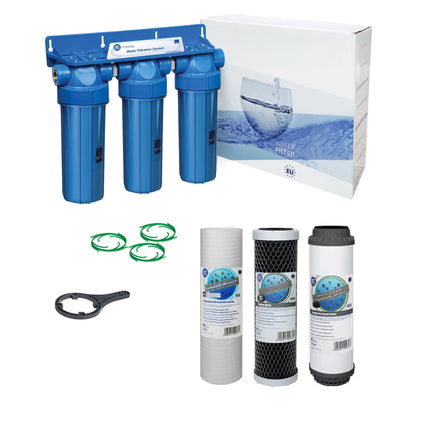 3 Stage 10" Water purifier and dechlorinator filter kit 3/4" - GroAqua