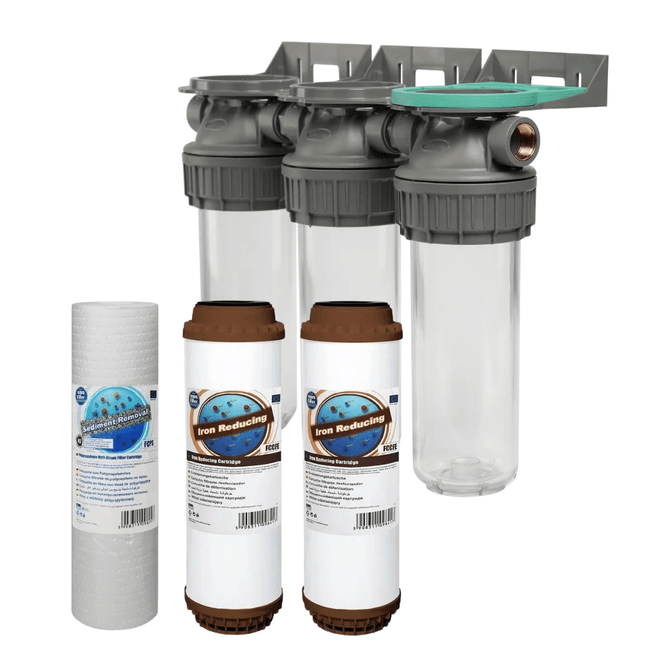 3 Stage 10" Water purifier and iron reducing filter kit 1/2" - GroAqua