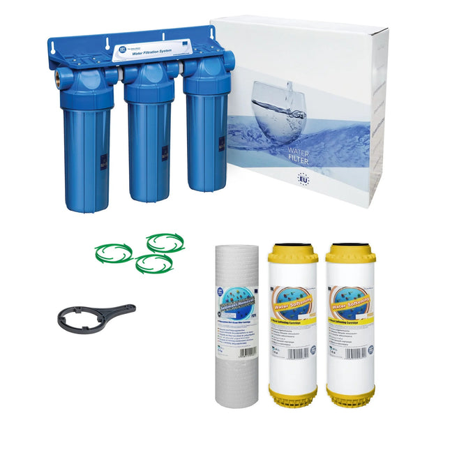 3 Stage 10" Water purifier and softening filter kit 3/4" - GroAqua