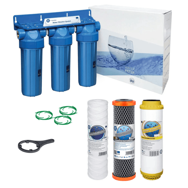 3 Stage 10" Water Purifier dechlorinator and softening filter kit 1/2" - GroAqua