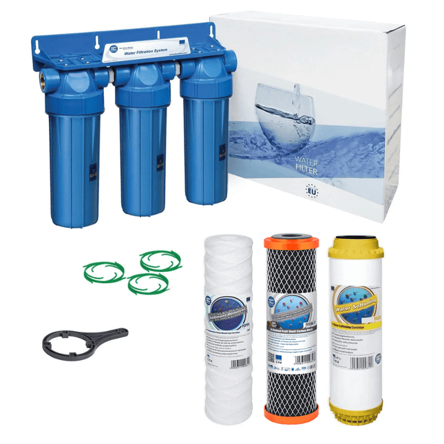 3 Stage 10" Water Purifier dechlorinator and softening filter kit 3/4" - GroAqua