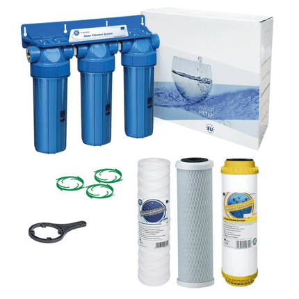 3 Stage 10" Water Purifier dechlorinator and softening filter kit 3/4" - GroAqua