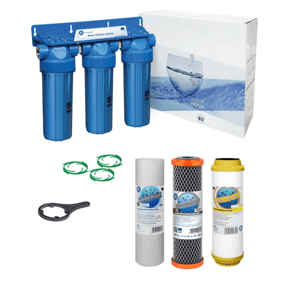 3 Stage 10" Water purifier dechlorinator and softening filter kit 3/4" - GroAqua