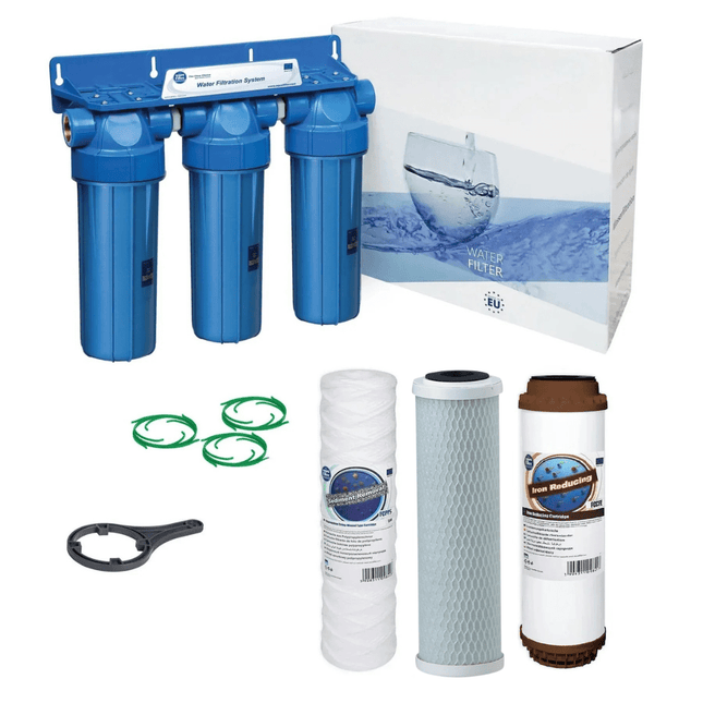 3 Stage 10" Water purifier dechlorinator iron reducing filter kit 1/2" - GroAqua