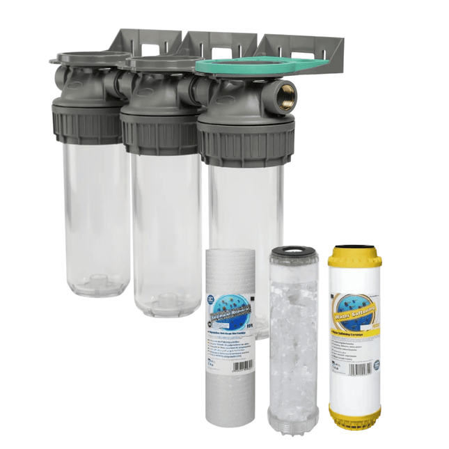 3 Stage 10" Water purifier softening and anti-scale filter kit 3/4" - GroAqua