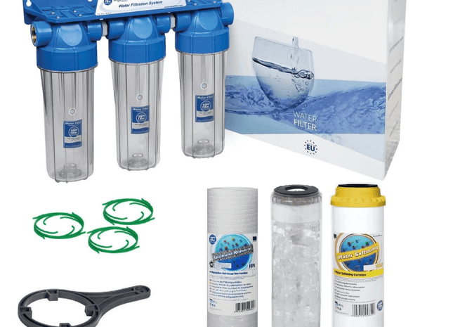 3 Stage 10" Water purifier softening and anti - scale filter kit 3/4" - GroAqua
